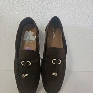 Aldo Women's Dark Brown Loafers with Gold Accents